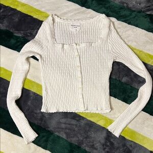 Willow & Wind White Ribbed Button-Front Women's Sweater Size S